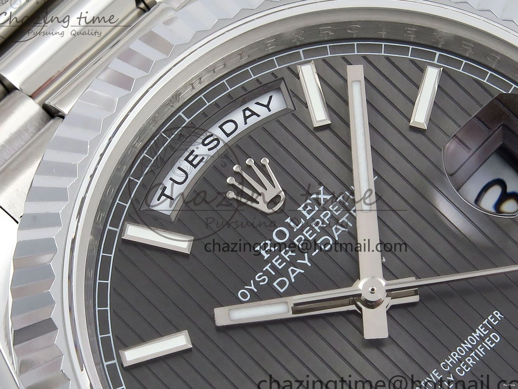 MiroTime 0418 SportInspired DayDate 40 SS JDF 904L Steel Gray Textured Stick Dial on President Bracelet VR3255 V3 (Gain Weight) 1437